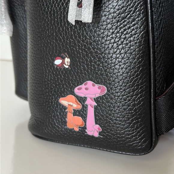 Disney X Coach Charter Backpack Bag Mushroom Mickey Garden Black Leather Purse - Picture 8 of 16